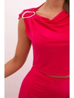 Dámský komplet s blůzkou ozdobenou sponou a přiléhavou sukní - fuchsie