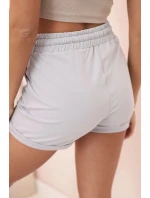 Dámské bavlněné šortky s gumou a vázáním v pase šedý melír Dámské bavlněné šortky s gumou a vázáním v pase šedý melír