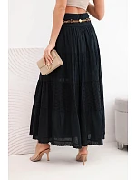 Dámská maxi bavlněná sukně s prolamovanou výšivkou a pružným pásem černá
