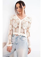 Dámský letní krajkový svetr s knoflíky a dlouhým rukávem černý