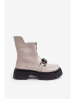 Dámské lakové boty na zip D&A MR870-94 Světle šedá Dámské lakové boty na zip D&A MR870-94 Světle šedá