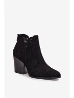 Dámské perforované kotníkové boty na podpatku S.Barski HY51-060 Černé