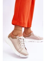 Pohodlné kožené tenisky na platformě Béžove Alisane