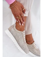 Semišové perforované tenisky na platformě zlaté LR51-927