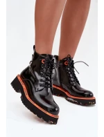 Dámské kotníkové boty z lakované přírodní kůže s izolací Artiker 57C0061 Černé