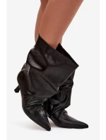Nazouvací dámské kotníkové boty na podpatku s mačkáním horní části černé Inarisse Nazouvací dámské kotníkové boty na podpatku s mačkáním horní části černé Inarisse
