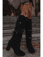 Kozaki Damskie Ocieplane Na Słupku Z Ozdobnymi Detalami Czarne Lucinda