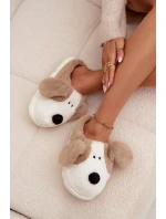 Dámské huňaté pantofle s motivem pejska – béžové Faylen