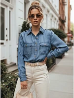 Dámská džínová košile z lyocellu, ležérní, modrá, FashionStreet DY0493