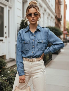 Dámská džínová košile z lyocellu, ležérní, modrá, FashionStreet DY0493