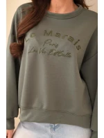 Dámská mikina s výšivkou volného střihu masełkowa khaki