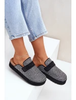 Dámské pantofle zdobené zirkony na platformě černé Deorani