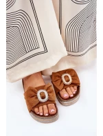 Dámské Sandály Na Platformě S Mašlí A Dekorativní Broží Hnědé Lenela