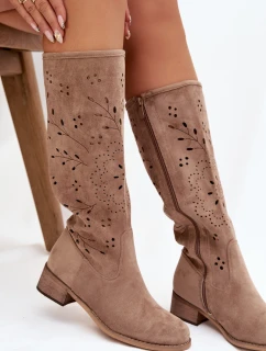 Ažurové dámské kozačky na klínu béžové Helinna