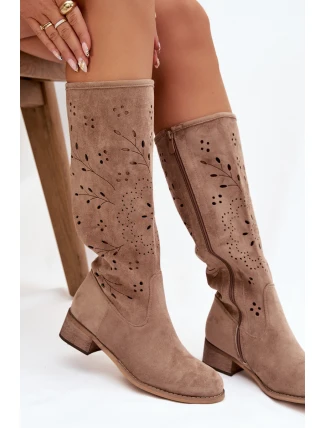 Ažurové dámské kozačky na klínu béžové Helinna