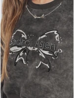 Dámská krátká oversize mikina s kravatovým motivem DENVIS graphite FashionStreet BY1422