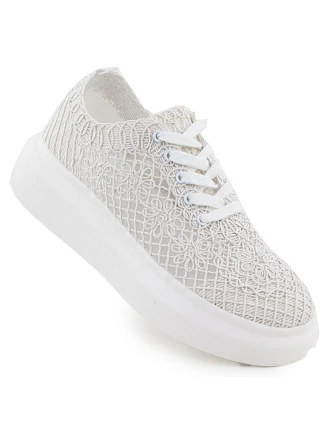 Dámské boty na platformě šněrovací bílé Vinceza 17371