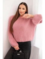 Svetr dámský z mohairu s balónovými rukávy tmavě růžový