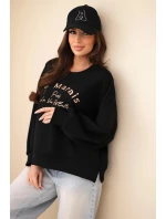 Dámská mikina máslová s výšivkou volného střihu černý