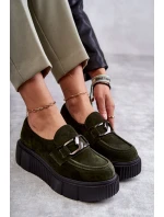 Módní semišové boty na platformě Khaki Marsol Módní semišové boty na platformě Khaki Marsol