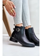 Dámské botky Chelsea na nízkém podpatku zateplené se zlatou sponou černé Inomira