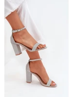 Lesklé Dámské Sandály Na Podpatku Stříbrné Kavina