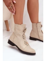 Zateplené dámské kotníkové boty na nízkém podpatku s ozdobnými květinami zlaté Pravienne