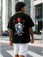 Pánské bavlněné tričko oversize s potiskem černé FashionStreet NX4011R Pánské bavlněné tričko oversize s potiskem černé FashionStreet NX4011R