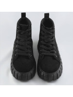 Černé šněrovací boty z imitace semiše (XA057)