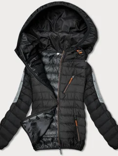 Černo-grafitová prošívaná dámská bunda s kapucí (8M912-392)