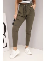 Dámské tepláky s elastickým pasem a šňůrkou khaki