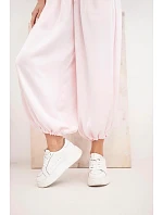 Dámské široké kalhoty s gumou v pase a šňůrkou ve stylu aladinek bonbónově růžová