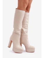 Kozačky Na Podpatku A Platformě Z Eko Kůže Světle Béžové Felilorn