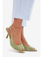 Dámské sandály na jehlovém podpatku Eko semiš zelené Sevina