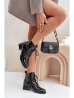 Kožené lakované kotníkové boty na podpatku zateplené D&A JC42-53 černé