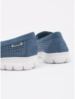 Trendy modré dámské  mokasíny bez podpatku