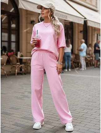Dámská tepláková souprava s krátkým rukávem růžová FashionStreet AY1168 Dámská tepláková souprava s krátkým rukávem růžová FashionStreet AY1168