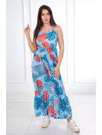 Šaty s motivem listů v modré barvě