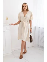 Šaty s vrstveným výstřihem béžový