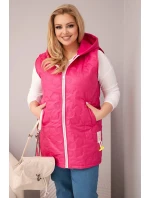Dámská vesta Plus Size s kapucí a květinovým prošíváním fuchsie