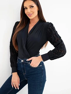 Dámské body halenka s krajkovými rukávy černá