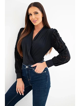 Dámské body halenka s krajkovými rukávy černá Dámské body halenka s krajkovými rukávy černá