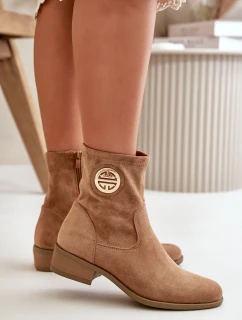 Dámské Botky Na Zip S Ozdobným Detalem Eko Semišové Béžové Lerioria