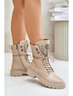 Eko Kožené Boty Workery Se Zdobením Zateplené D&A Bežové MR880-080