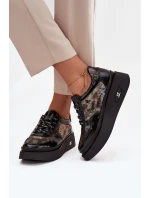 Kožené šněrovací dámské polobotky na platformě Artiker 57C2042 Černo-zlaté