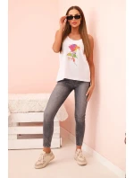 Dámská bavlněná halenka na ramínkách s květinovým potiskem bílá