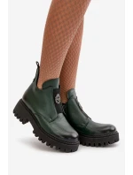 Zazoo 60451 Dámské kožené boty s ozdobou tmavozelené
