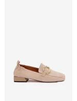 Dámské mokasíny z pravé nubukové kůže se zlatým detailem D&A CR61-3115 Béžové