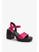 Zazoo Dámské kožené sandály na bloku fuchsie