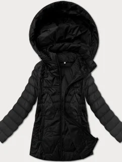 Lehká černá dámská prošívaná plus size bunda s kapucí J Style (16M9263-392)